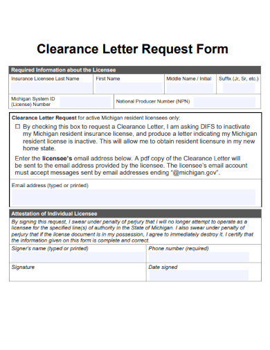 sample clearance letter request form template