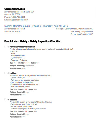 sample construction punch list template