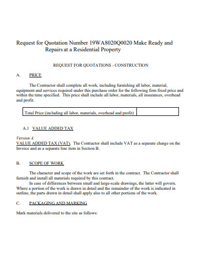 sample construction request for quotation template