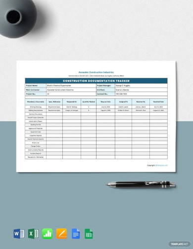 sample construction tracking template