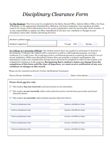 sample disciplinary clearance form template