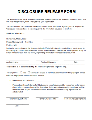 sample disclosure release form template