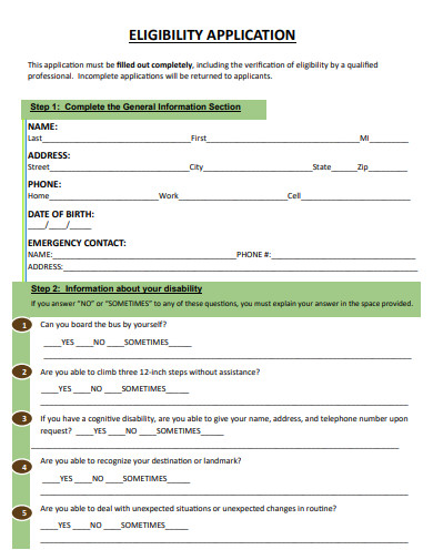 sample eligibility application template