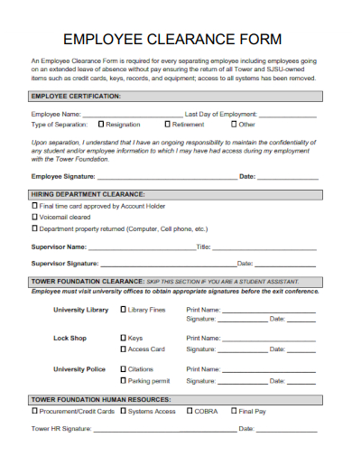sample employee clearance form template