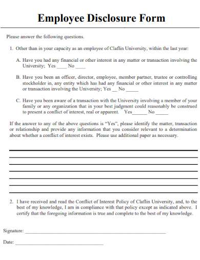 sample employee disclosure form template