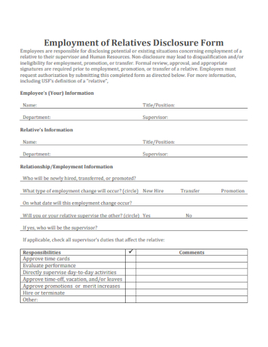 sample employment of relatives disclosure form template