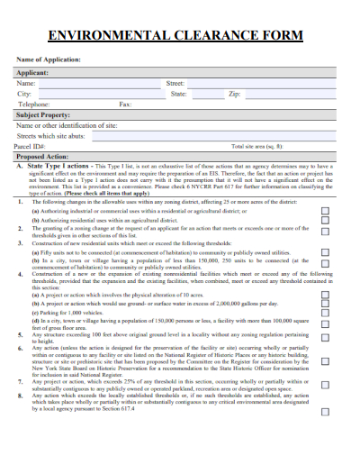 sample environmental clearance form template