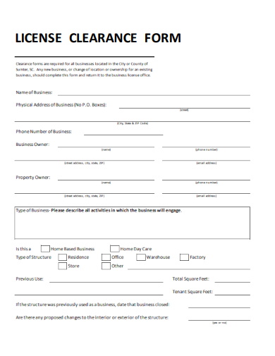 sample license clearance form template