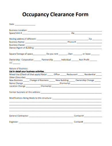 sample occupancy clearance form template