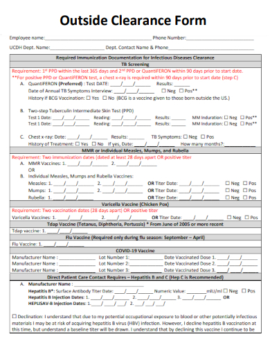 sample outside clearance form template