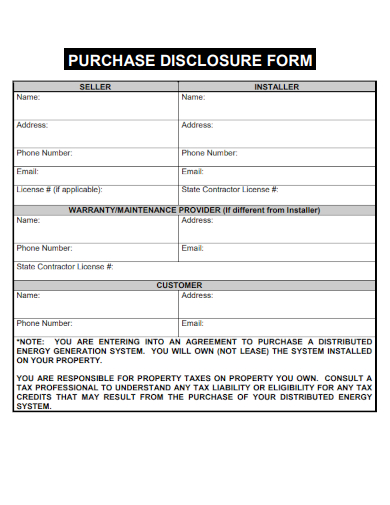 sample purchase disclosure form template