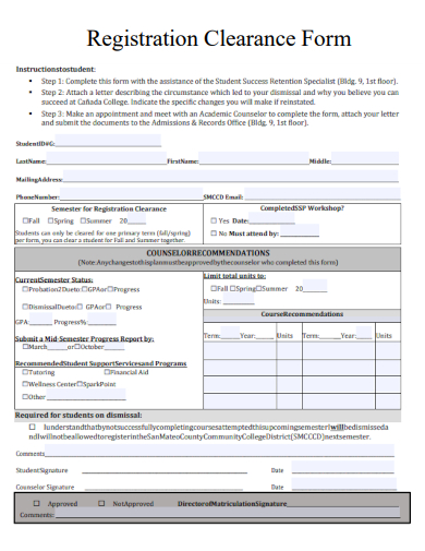 sample registration clearance form template