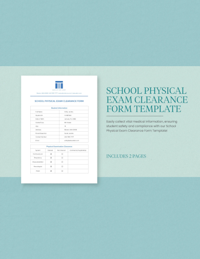 sample school physical exam clearance form template