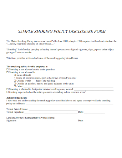 sample smoking policy disclosure form template