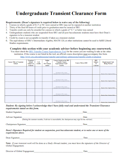 sample undergraduate transient clearance form template
