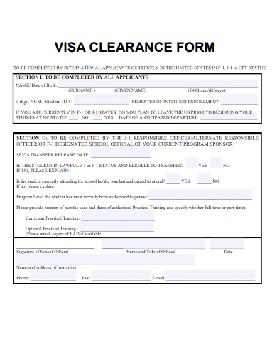 sample visa clearance form template