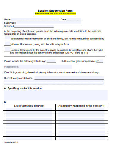 session supervision form template