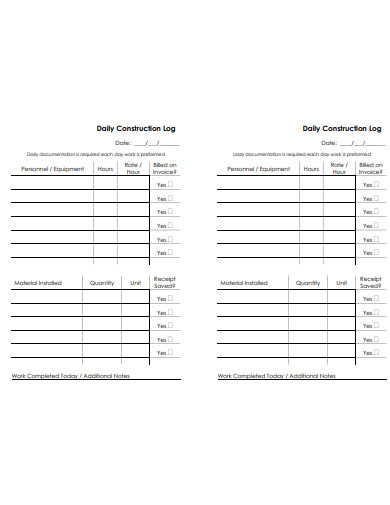 simple construction daily log template
