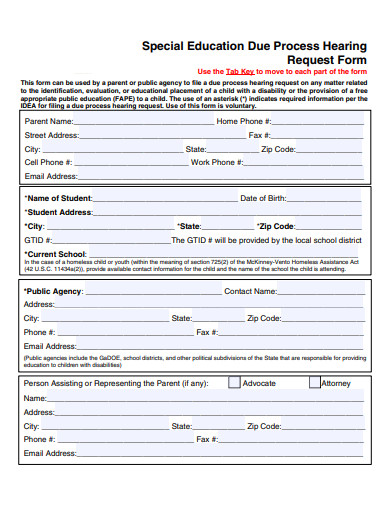 special education due process hearing request form template