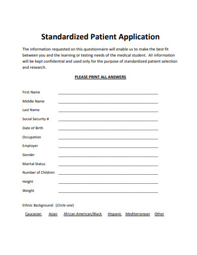 standardized patient application template