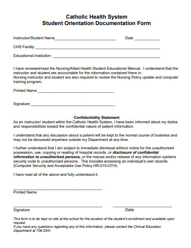 student orientation documentation form template