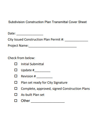 subdivision construction plan transmittal cover sheet template