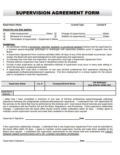 supervision agreement form template