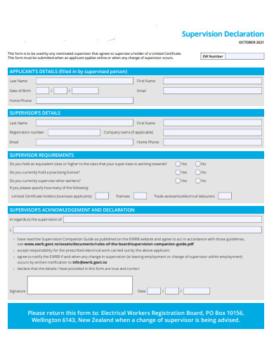 supervision declaration form template