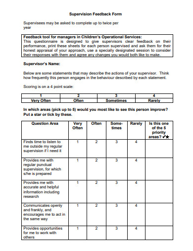 supervision feedback form template