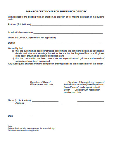 supervision of work form template