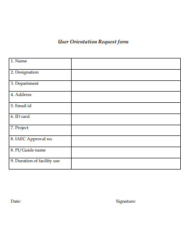 user orientation request form template