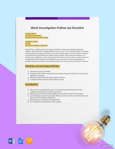 workplace investigation follow up checklist