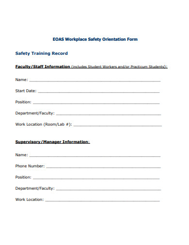 workplace safety orientation form template