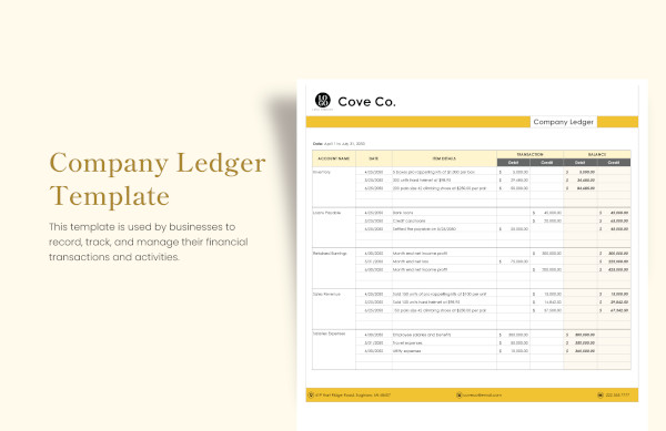 company ledger account format excel