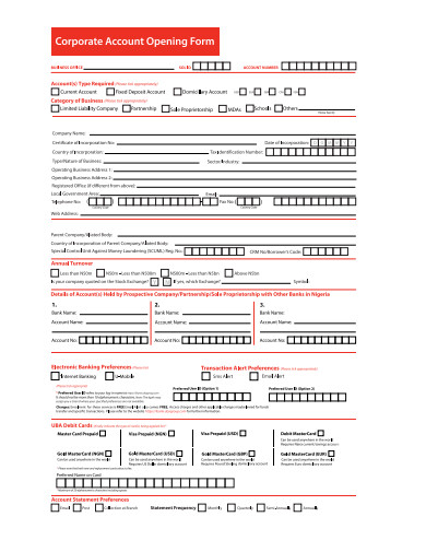 corporate account opening form template