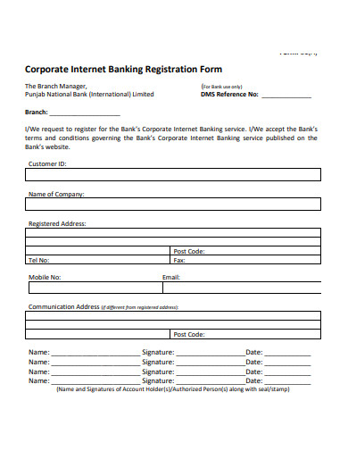 corporate internet banking registration form template
