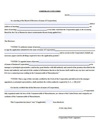 corporate vote form template