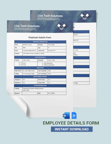 employee details form