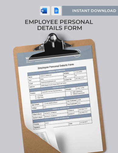 employee personal details form word