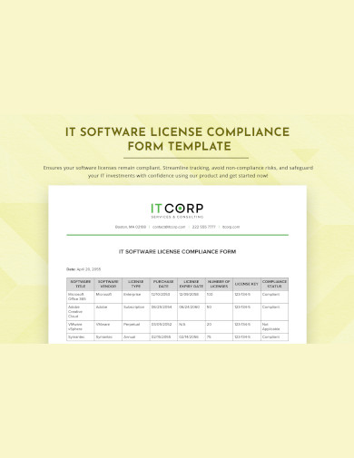 it software license compliance form