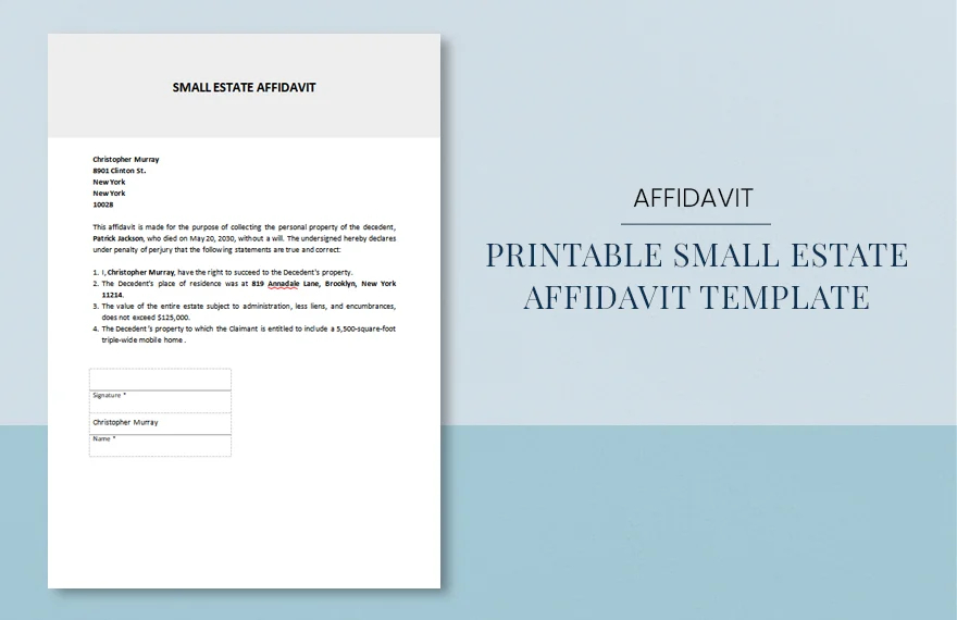 printable small estate affidavit template