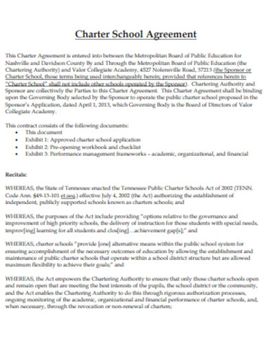 sample charter school agreement template