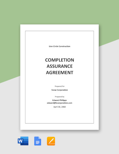 sample completion assurance agreement template