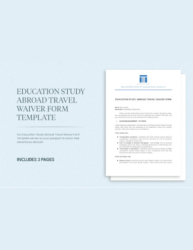 sample education study abroad travel waiver form