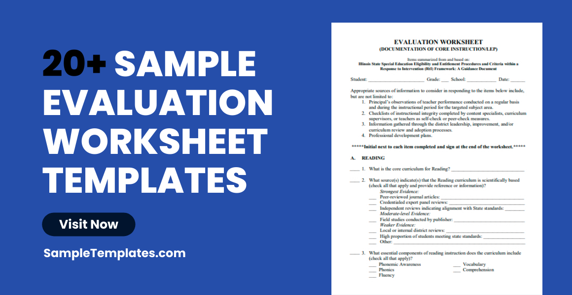 Sample Evaluation Worksheet Templates