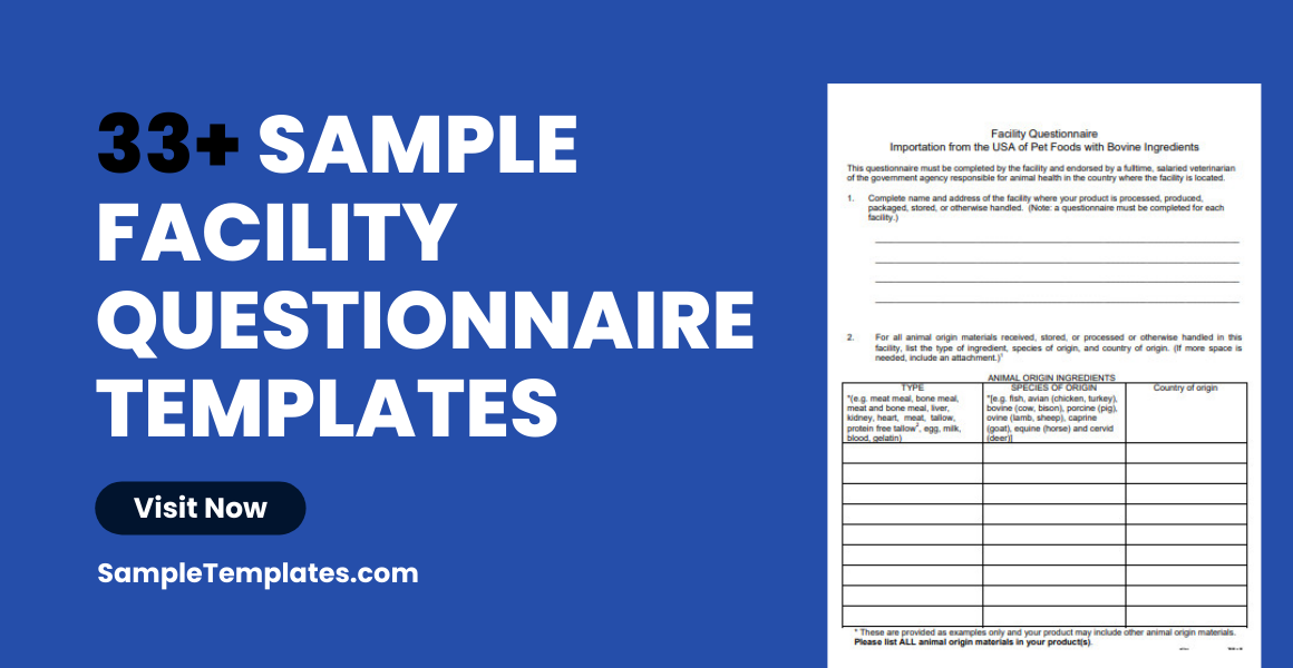 Sample Facility Questionnaire Templates