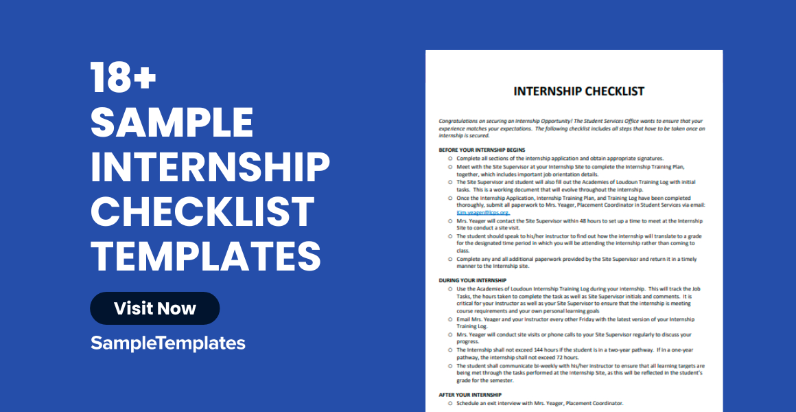 sample internship checklist