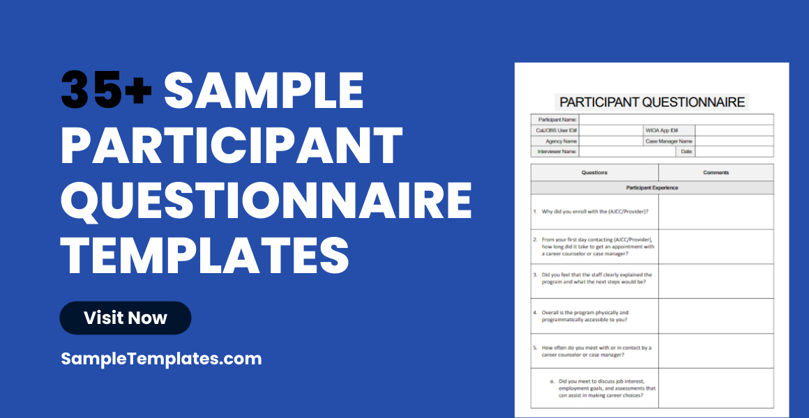 sample participant questionnaire templates