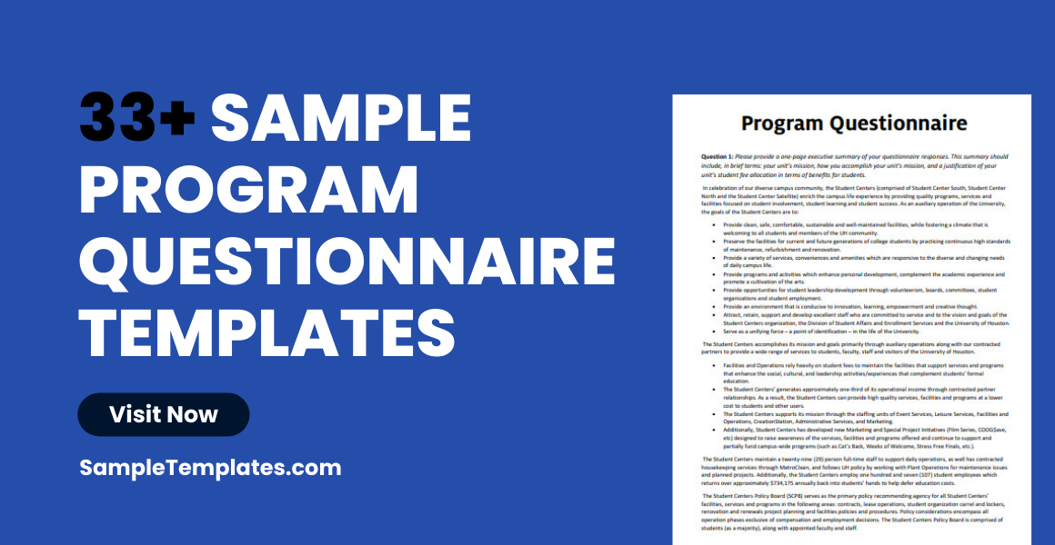 sample program questionnaire templates