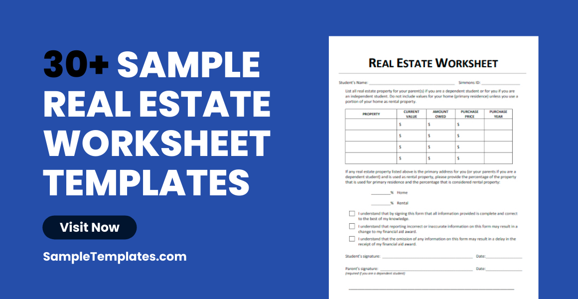 sample real estate worksheet templates